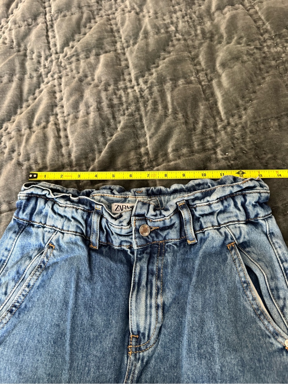 Zara Relaxed Medium Light Blue Denim Jeans with Paperbag Waist 0 - Picture 6 of 8